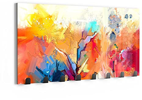 DEQORI Wandgarderobe Glas & Metall | Motiv Farbenreiches Ölgemälde | 60x30 cm | Design Haken-Leiste modern | Garderoben-Paneel für Flur, Wohnzimmer & Schlafzimmer | magnetisch & beschreibbar