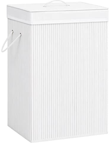 WIFESE Bambus-Wäschekorb Weiß 72 L40x30x60 cm Wäschetonne Laundry Baskets Wäschekorb mit Deckel Klappbarer Wäschekorb mit Griffen Wäschebehälter für Schmutzwäsche Leicht Zu Tragen Praktisch