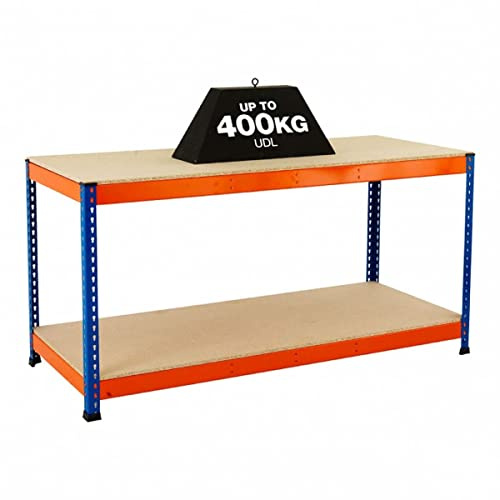 BiGDUG 2 Tier Heavy-Duty Workbench - 91.5h x 152.5w x 76d cm - Up to 400kg Per Level UDL - 2 Levels - Powder Coated Steel Frame - Chipboard Levels