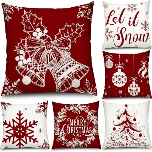 Tatuo 6 Fundas de Cojines de Navidad Fundas de Almohada Navideñas Cubiertas de Almohada de Navidad para Decoración de Fiesta Vacación Sofá Cama Oficina Dormitorio (Estilo Cálido, 40 x 40 cm)