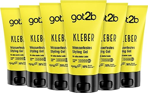 got2b Kleber Haar Gel Halt 6 x 150 ml, wasser- und schweißfestes Styling Gel für krassen Halt, hart wie Beton bis zur nächsten Haarwäsche, für vertikale und Sleek Looks