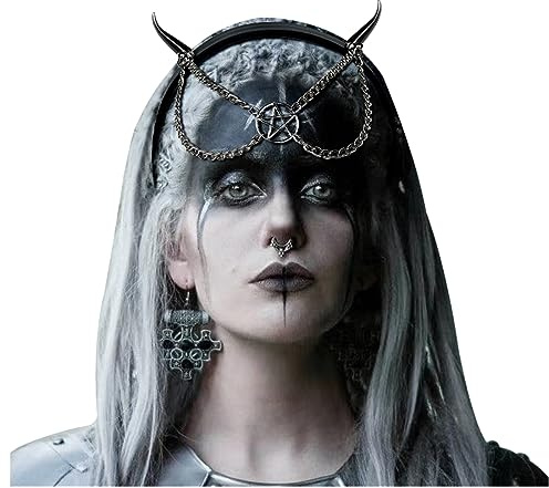 keland Goth Hörner Haarreif Gothic Kopfschmuck Sonne Halo Krone Kopfstück Damen Halloween Cosplay Accessoire (Schwarz-1)