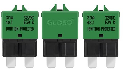 GLOSO flachsicherungen Autosicherungen Sicherungen für KFZ Auto Wohnmobil Boot Motorrad Manuelles Zurücksetzen 3 Stück 30A E39