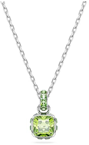 Swarovski Birthstone pendant, Square cut, August, Green, Rhodium plated