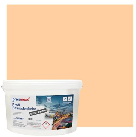 Preismaxx Profi Fassadenfarbe urban colors, bunte Außenfarbe, orange, hellorange, light orange 5L, matte, wasserabweisende Aussen-Dispersion, hohe Wasserdampfdurchlässigkeit