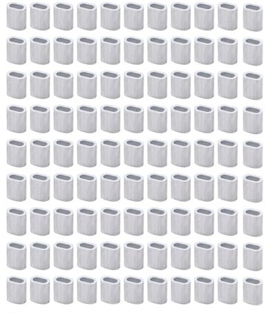 Aluminium-Crimpschlaufenhülse, Drahtseilhülsen-Clips für Kabelbefestigung und Angeln, Crimphülse (0,8 mm elliptisch), 100 Stück