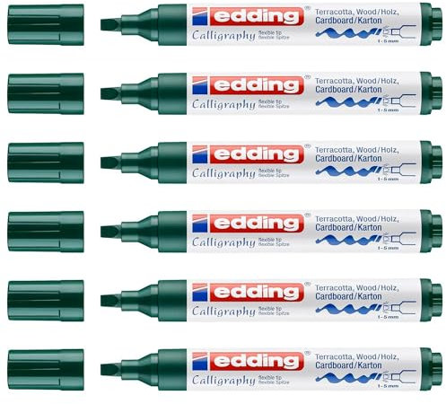 EDDING Kalligraphie-Marker 1455, Flaschengrün, Flexspitze, 1-5 mm, 6 Stück