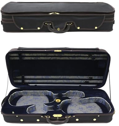 WUQIMUSC Double Violin Case Wooden Pro For Two 4/4 Full Size violins Nylon Oxford Exterior Silk Interior with Backstrap (Blue interior)