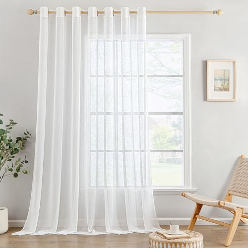 MIULEE Leinenoptik Voile Vorhänge Ösen 1er Weiß 300x225cm | Transparente Voile Vorhänge mit Leinenoptik & Ösen, lichtdurchlässig, modern dekorativ für Wohnzimmer und Schlafzimmer