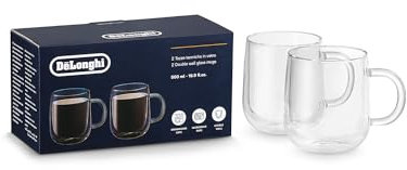 De'Longhi DLSC327 Tasses en verre thermique double paroi, Collection Hot&Cold, Set de 2 pièces, Capacité 500ml, idéales pour cappuccino chaud ou boissons froides