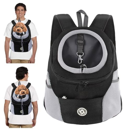 PETCUTE Zaino Trasporto Cane e Cuccioli,Zaino Traspirante per Cani per Animali Domestici,Guinzaglio di Sicurezza,Marsupio per Cani di Piccola Taglia e Gatti,Apertura Regolabile,per Viaggio