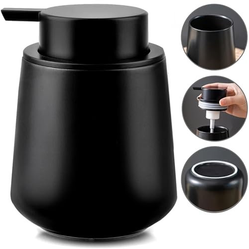 Cleangang Seifenspender in Schwarz Spülmittelspender für Küche & Bad - Desinfektionsspender Pumpspender Flüssigseifenspender Keramik Großer Pumpenkopf