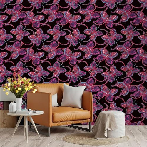 Selbstklebende Tapete Schwarz Lila Pink Strukturtapete Wandtattoo Schlafzimmer Tapete Selbstklebend Vliestapete Wallpaper for Living Room Tapeten Leicht zu Entfernen Wandschutzfolie 45x300cm