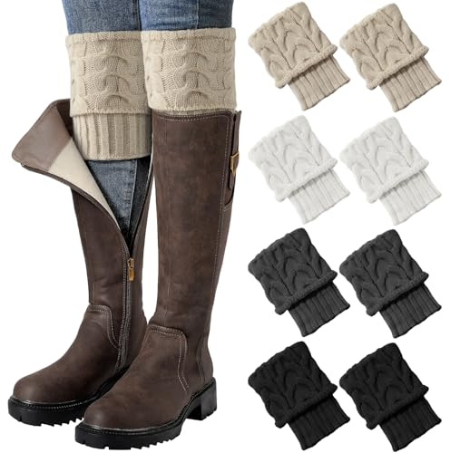 Clothirily 4 Pairs Boot Socks for Women, Knit Leg Warmers for Winter Boots