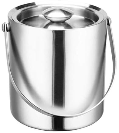 Seau à glace à double paroi isotherme en acier inoxydable, seau à glace double couche épaississant, finition polie miroir, baril, seau à bière avec couvercle et pince