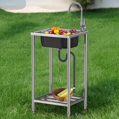 Fregadero De Pie Libre De Acero Inoxidable Con Grifo Portatil para Camping, Lavadero, Restaurante, Bar, Jardín - 38 * 33cm
