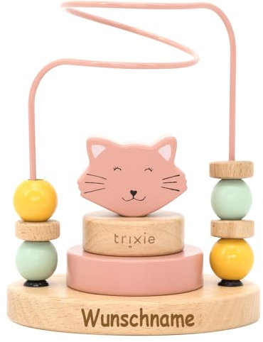 Elefantasie Trixie Mini Motorikschleife aus Holz PERSONALISIERT Steckspiel mit Namen graviert Geschenk zur Geburt Katze