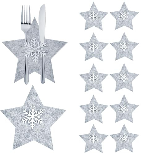 AYNKH Besteckhalter für Weihnachten, Filz, Grau, Sterne, Weihnachten, Schneeflocke, Filzbesteck, für die Dekoration von Weihnachtstischen, für eine reiche Weihnachtsatmosphäre, 12-teilig