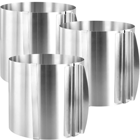 MAKTSAM 3 PCS 15cm High Adjustable Cake Rings, 6 to 12 Inch/16 to 30cm Stainless Steel Round Baking Rings, Non Stick Mousse Cake Rings for Mousse Pudding Dessert