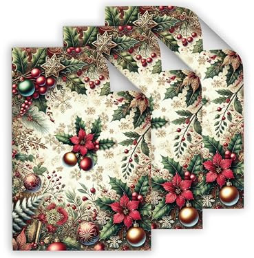 12 Geschenkpapier-Bögen Set hochwertige reißfeste Geschenkverpackung Packpapier Retro Vintage mit Muster Motiv Weihnachten Christmas Advent Silvester für Erwachsene Kinder (12 Bögen je A3-Format)