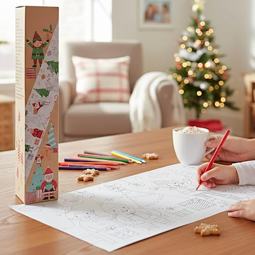 MIJOMA Rotolo da colorare natalizio – 250 cm x 30 cm rotolo da colorare, fantastici motivi natalizi, carta bianca, pensierino perfetto per prenatali e festività – ore di divertimento e relax