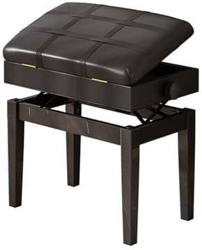 XAoSCd Banc De Piano, Banc De Piano Noir Réglable avec Rangement De Musique, Tabouret De Piano en Bois Et Cuir PU avec Coussin Rembourré,D-One Size