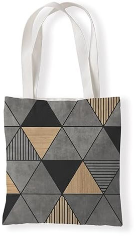 Homeyang Jutebeutel Dreieck Schwarz Grau Stoffbeutel Canvas Wiederverwendbare Beuteltasche Damen Kinder Büchertasche Einkaufsbeutel mit Henkeln Stofftasche Waschbar Tote Bag 33x37 cm