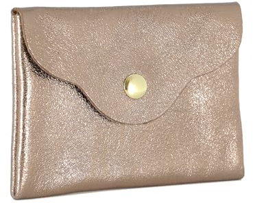 Double Tree - Petit Porte-Monnaie Cartes Femme - Portefeuille Ultra Fin Cuir Véritable Irisé à Magnétique - Compact Léger - Taupe