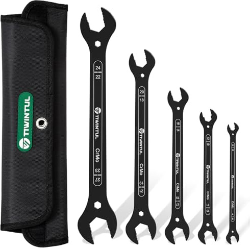 TIWINTUL 4-in-1 Super-Thin Open End Wrench Set, 5-Piece, 20 Sizes, Metric, 6, 7, 8, 9, 10, 11, 12, 13, 14, 15, 16, 17, 18, 19, 20, 22, 23, 24, 27 mm, Ultra-Slim Wrench Set for Thin Nuts, Narrow Spaces