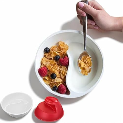 No Soggy Cereal Bowl, Separated Anti Soggy Crunch Snack And Dip Bowls, Bol À Céréales Multifonction Avec Compartiments Séparés, Bol À Copeaux À Cloison Coulissante En Spir-ale Pour Au Lait Et Yaourt