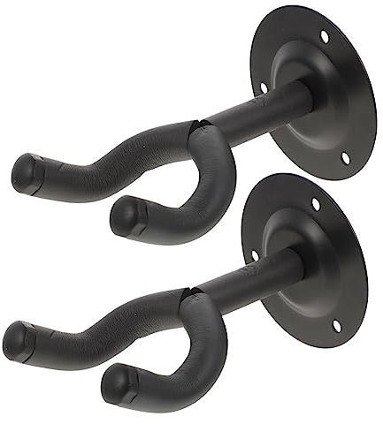 Gitarren Wandhalterung 2 Satz mit Haken für Ukulele und Violine | Schwarz, Eisen Kunststoff und Schaumstoff, Platzsparend, Sicherer Halt, Einfache Montage