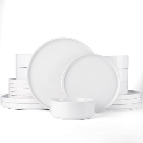 Richmount Nebula Dinner Sets for 6 People, 18-Piece Speckled Dinnerware Stoneware Set, Scratch Resistant, Dishwasher & Microwave Safe, Dining Plates and Bowls Sets, White with Speckled