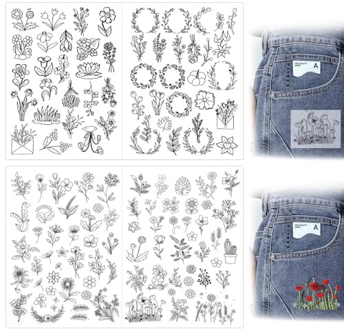 ZHTLTHZ 122 Natürliche Pflanzen Stickvorlagen WasserlöSlich, Stickfolie WasserlöSliches Selbstklebend Embroidery Stickkarten Stickstoff Zum Sticken Vorlagen Stickvlies Klebend Kreuzstich FüR AnfäNger
