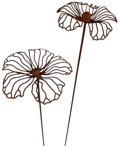 Bornhöft Gartenstecker Hibiskus, Edelrost Rostoptik Metall, 2er-Set, Gartendekoration, Blumenmotiv