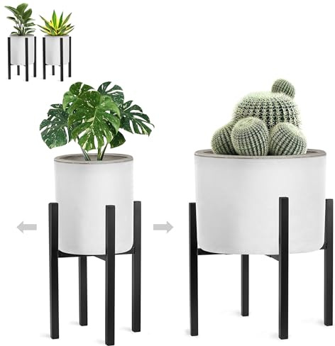 Sorbus Adjustable Metal Plant Stand – Mid Century Style Flower Pot Holder, 10 to 16 Inches Planter Stand for Modern Home Décor, Houseplants – Plant & Pot NOT INCLUDED (Black, 2 Pack)