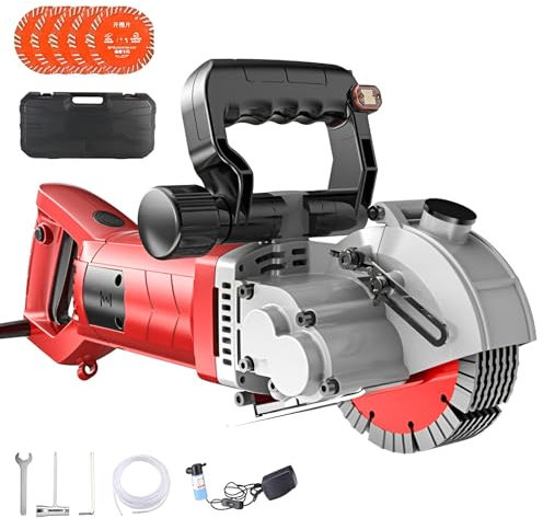 Electric Wall Chaser with 5pcs Saw Blades, Brick Concrete Slotting Machine, 6500r/min Wall Groove Cutting Machine Slotter, Depth Adjustable 0-42mm, Width 40mm, 90° Rotating Groove