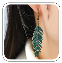Yheakne Pendientes Colgantes De Plumas Bohemio Bronce Verde Hoja Gota Pendientes De Metal Largo Pendiente De Plumas Textura Hojas Pendientes De Joyería Para Las Mujeres