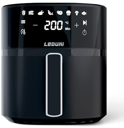 Leduni Freidora de Aire sin Aceite 6L de capacidad 1700 W, Uso Sencillo, Panel Táctil Air Fryer,Temperatura Regulable 80-200°C, ahorro energético hasta 70% (Negro 6L)