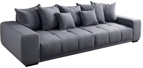 Riess Ambiente Modernes XXL Sofa ELEGANCIA - 285cm - anthrazit - Cord inklusive Kissen Bigsofa XXL-Couch Federkern-Polsterung Rundum Bezug