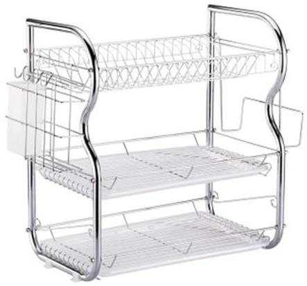 3 Tier Dish Drainer Rack Stainless Steel Dish Drying Rack with Drip Tray Removable Chopsticks Knives Cutting Board Holder for Kitchen