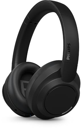 Philips TAH6529BK/00 Noise-Cancelling Over-Ear Wireless Bluetooth Kopfhörer – Hervorragende Gesprächsqualität, Sprachassistent-kompatibel, bis zu 45 Std. Wiedergabe, inkl. Flugzeugadapter – Schwarz