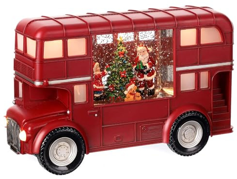 Weihnachtliche Deko Schneekugel mit Musik | Weihnachten Dekoration mit Melodie | Weihnachtsspieluhr | Musikspieluhr | Spieldose (Weihnachtsbus 30 cm)