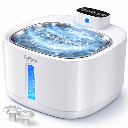 Fontana d’Acqua per Cane e Gatto 3,2 L – Ultra Silenziosa Senza Fili con Sensore di Movimento, Filtrazione Continua, LED d’Ambiente, Vassoio in Acciaio Inox, (Fontana d’acqua ABS/INOX CaniMood)