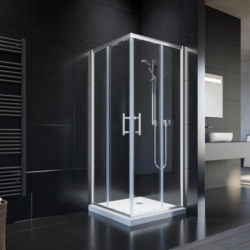 SONNI Box doccia 120x70x195cm Cabina doccia con ingresso angolare, doppia porta scorrevole e parete doccia in vetro vero