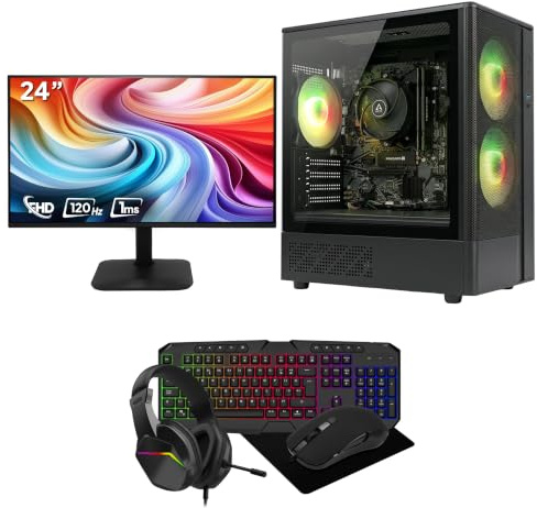 GTR Gaming -Starter PC Bundle – Ryzen 5 | 16GB RAM | 1TB SSD | 24” 165Hz Monitor | Esports Ready for Fortnite, Valorant & Minecraft | Full Setup with Keyboard, Mouse & Headset | Windows 11 | WiFi