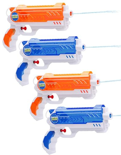 Quanquer vattenpistol för barn, 280 ml vattenpistol med 9 meter räckvidd, utomhus, trädgård, sommarfest, poolleksak för pojkar och flickor (4-pack)