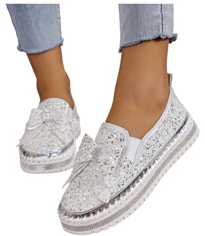 Nuqqichongtian Stivali con glitter da donna, con plateau e plateau, traspiranti, con lacci, scarpe da corsa, leggere, con paillettes metalliche, per matrimoni, sneakers da tennis, comode