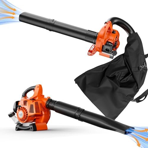 3 in 1 Gas Leaf Blower Mulcher Vacuum Cordless with Bag 25.4cc 180 MPH 432CFM 2-Cycle Lightweight Gas Powered Blower for Lawn Care Tool