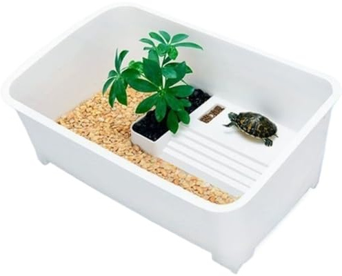 Caja de alimentación para Insectos Pequeño Tanque doméstico de alimentación Tortugas con Plataforma Secado al Sol Terrarios de Reptiles(Grande)