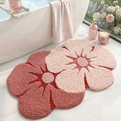 DEXI Tapis Salle de Bain Antidérapant Absorbant 50x80cm Rose Pâle | Tapis Douche Super Absorbant, Microfibre Douce, Lavable en machine, Motifs 3D, pour Lavabo et Baignoire